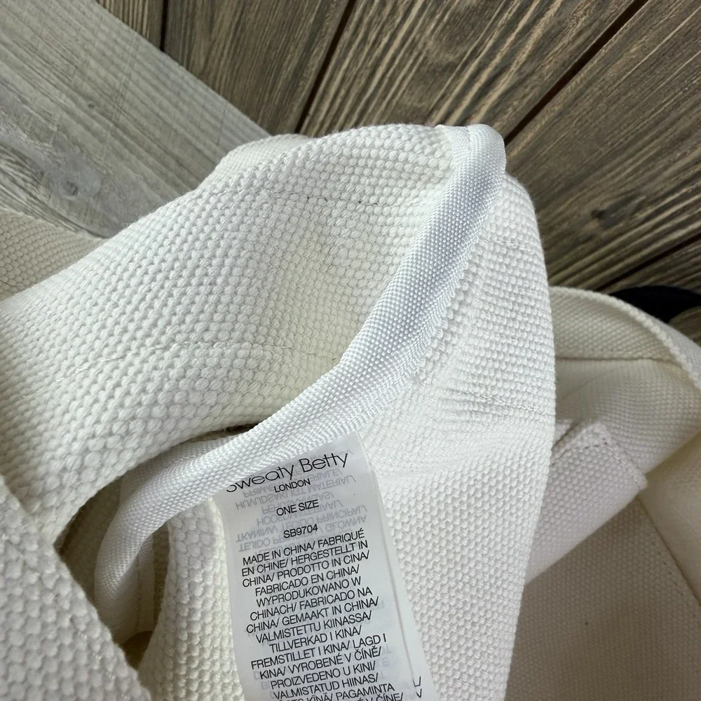 Sweaty Betty London Essentials Canvas Tote Bag White Black Logo Large Cotton